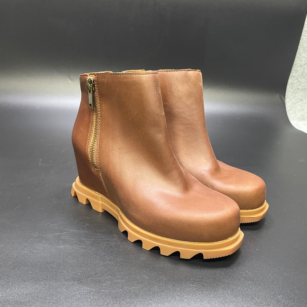 Sorel Joan of Arctic Hidden Wedge III Zip Boots Womens 6 Brown Leather Ankle